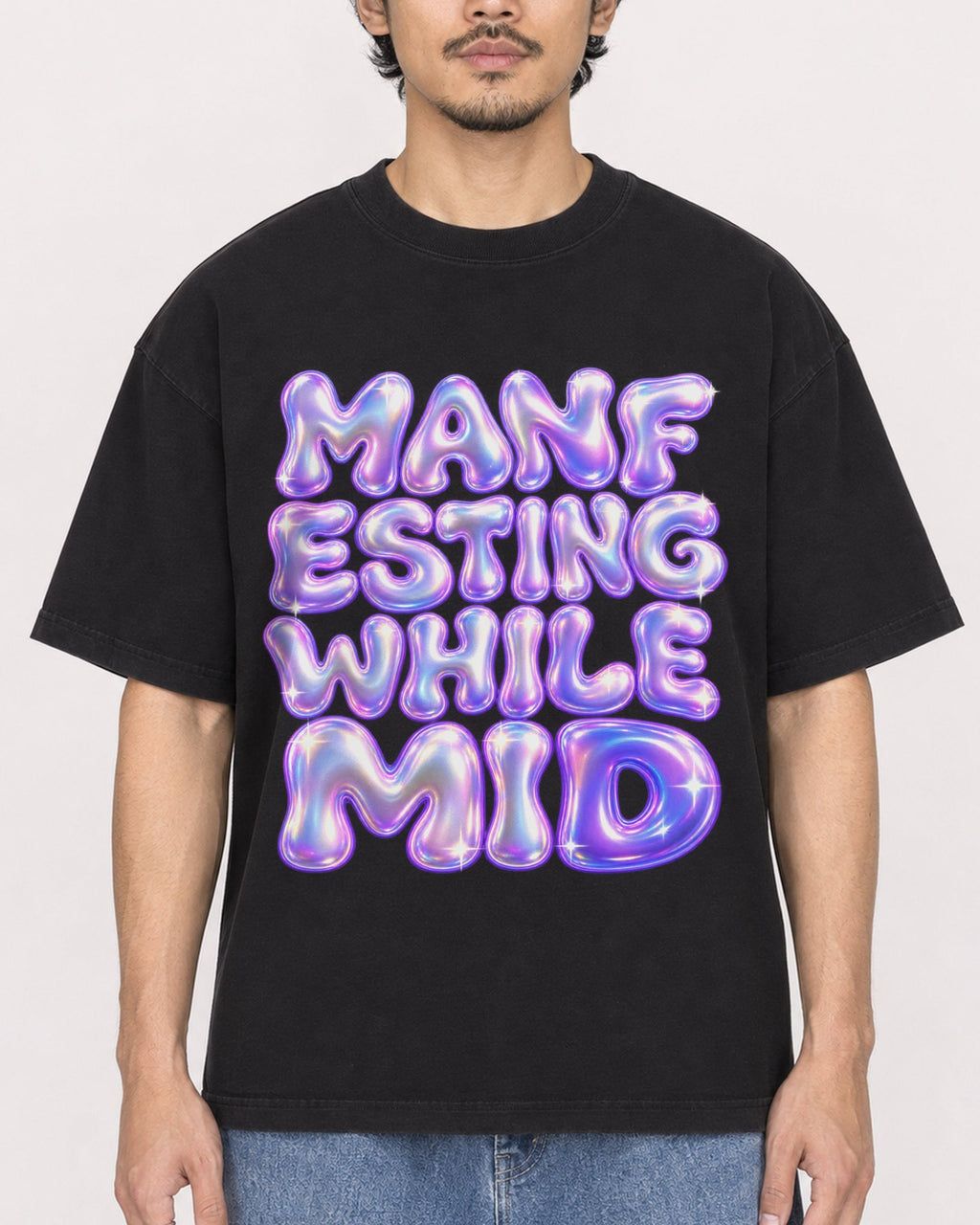 Mockup Boxy Heavyweight Tee Black male close-up 02