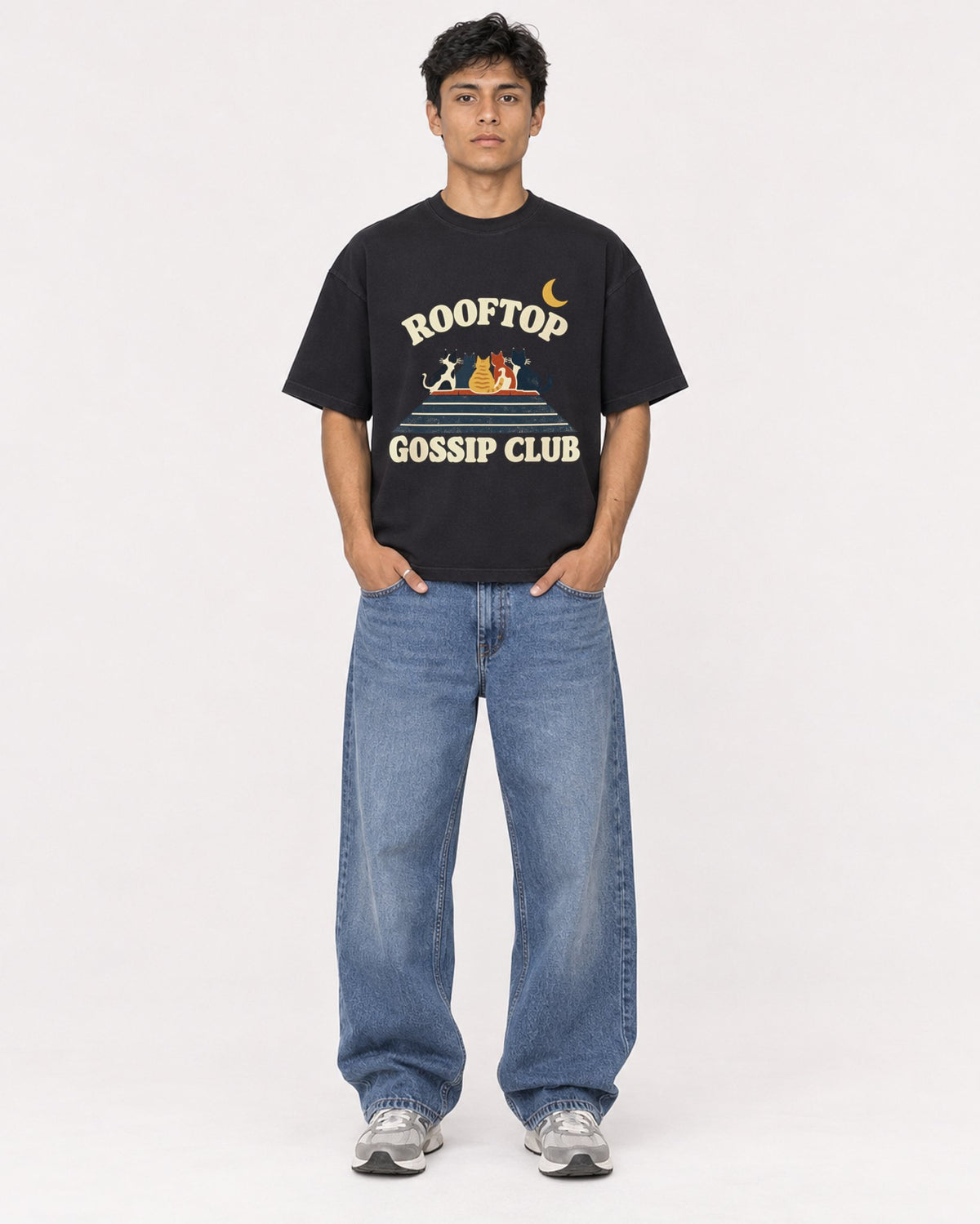 Mockup Boxy Heavyweight Tee Black male full-body 46