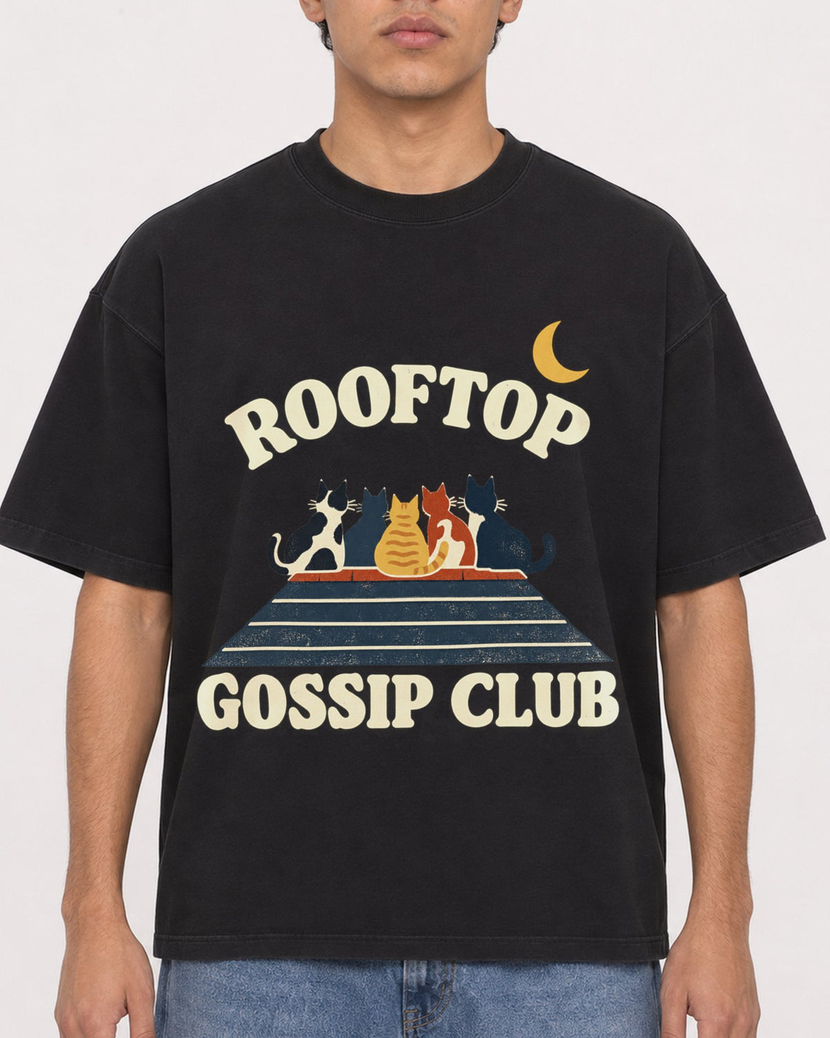 Mockup Boxy Heavyweight Tee Black male close-up 46