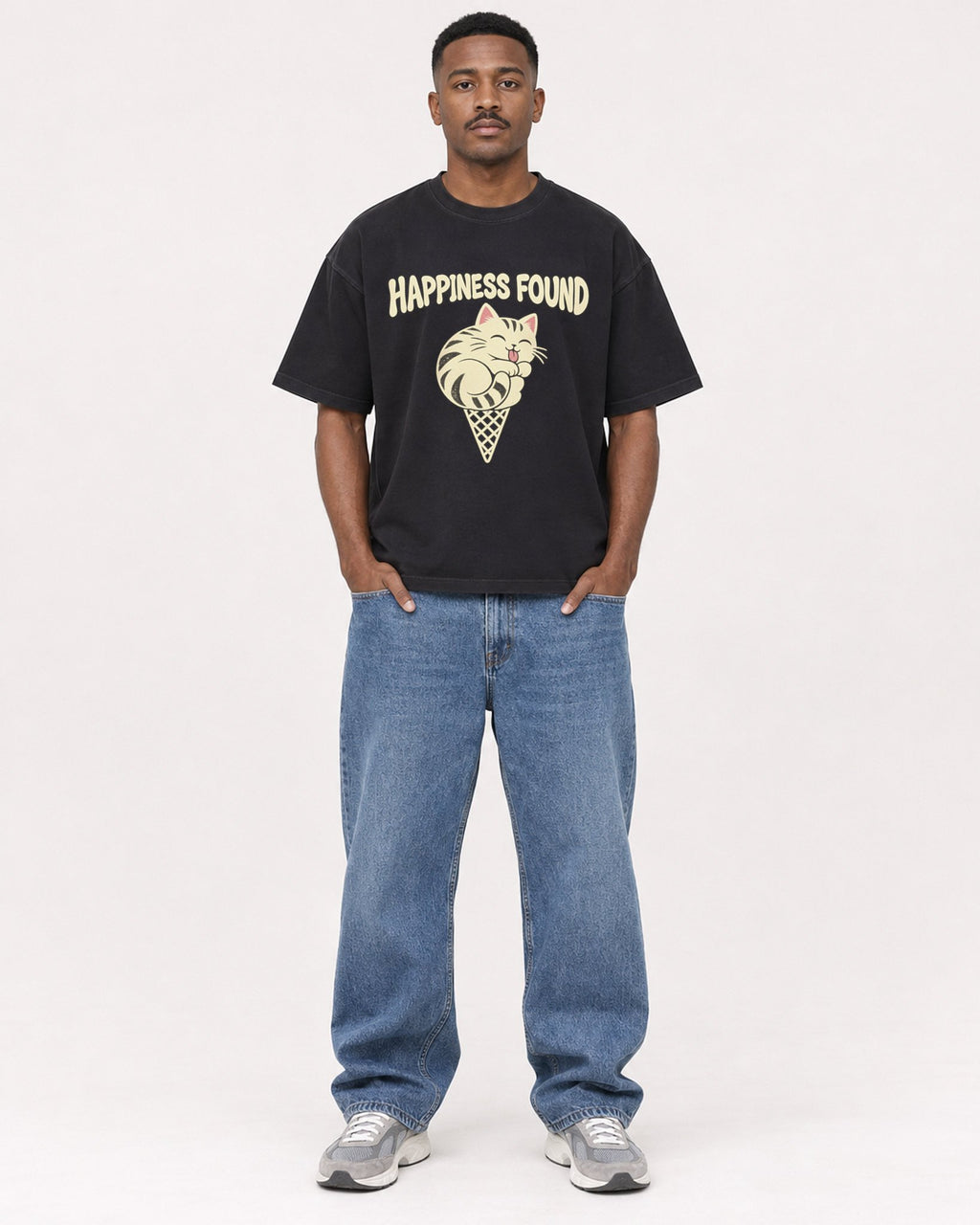 Mockup Boxy Heavyweight Tee Black male full-body 14