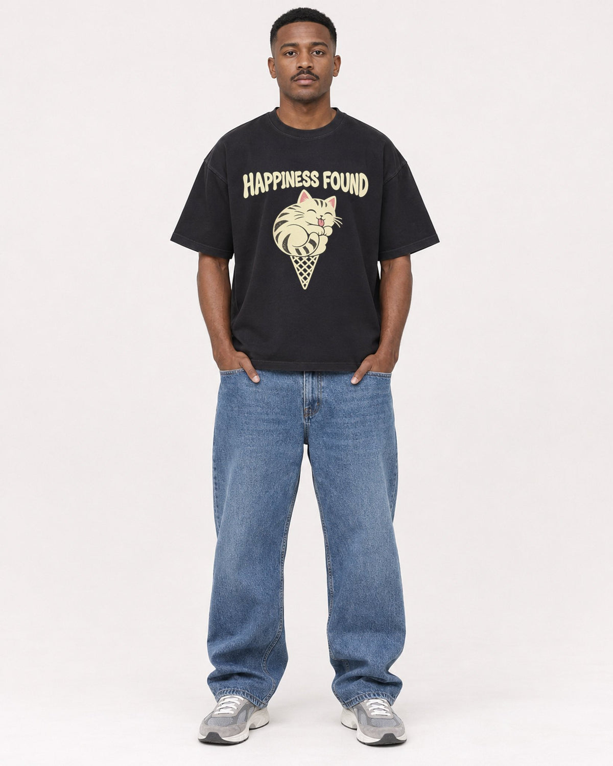 Mockup Boxy Heavyweight Tee Black male full-body 14