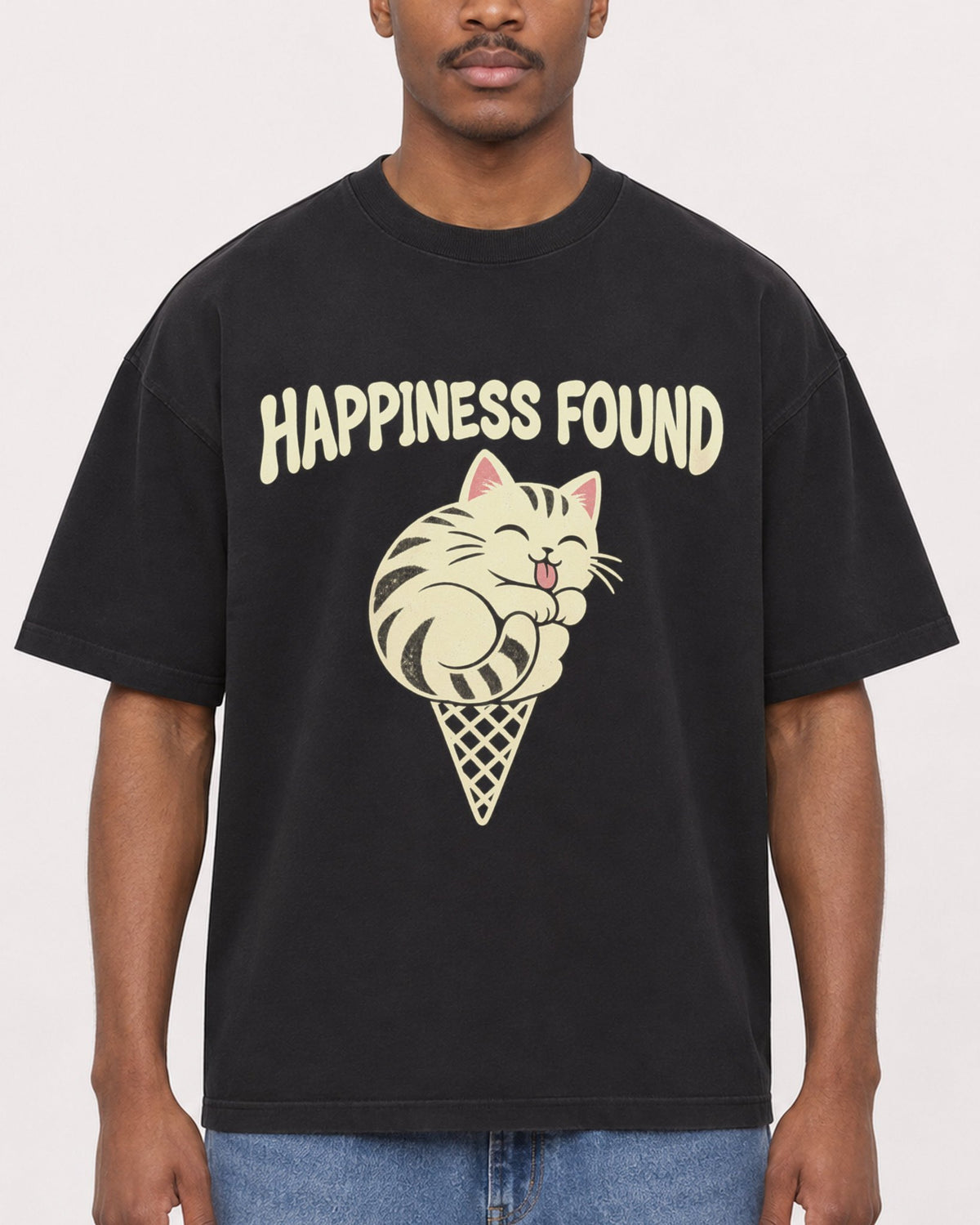 Mockup Boxy Heavyweight Tee Black male close-up 14