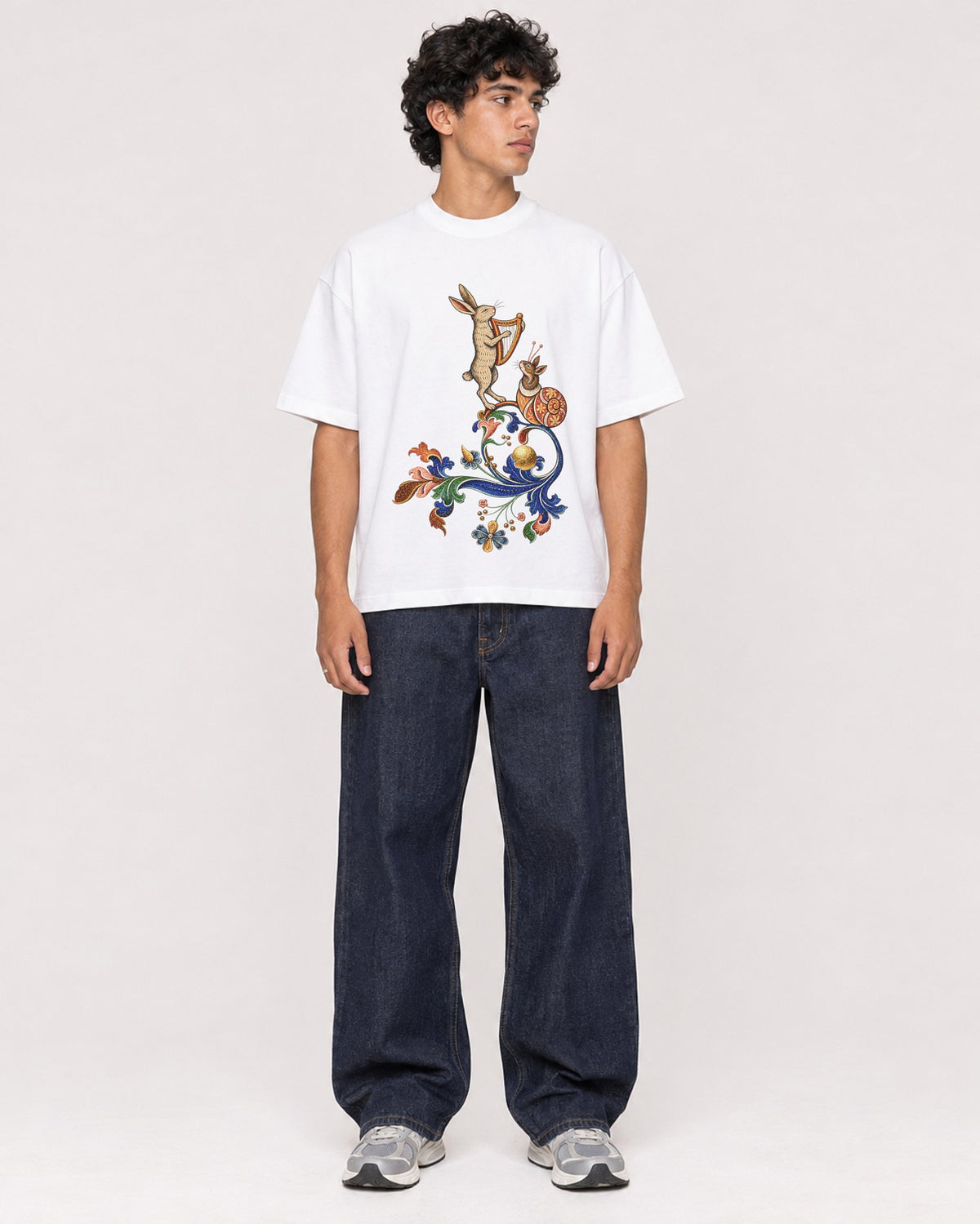 Mockup Boxy Heavyweight Tee White male full-body 26