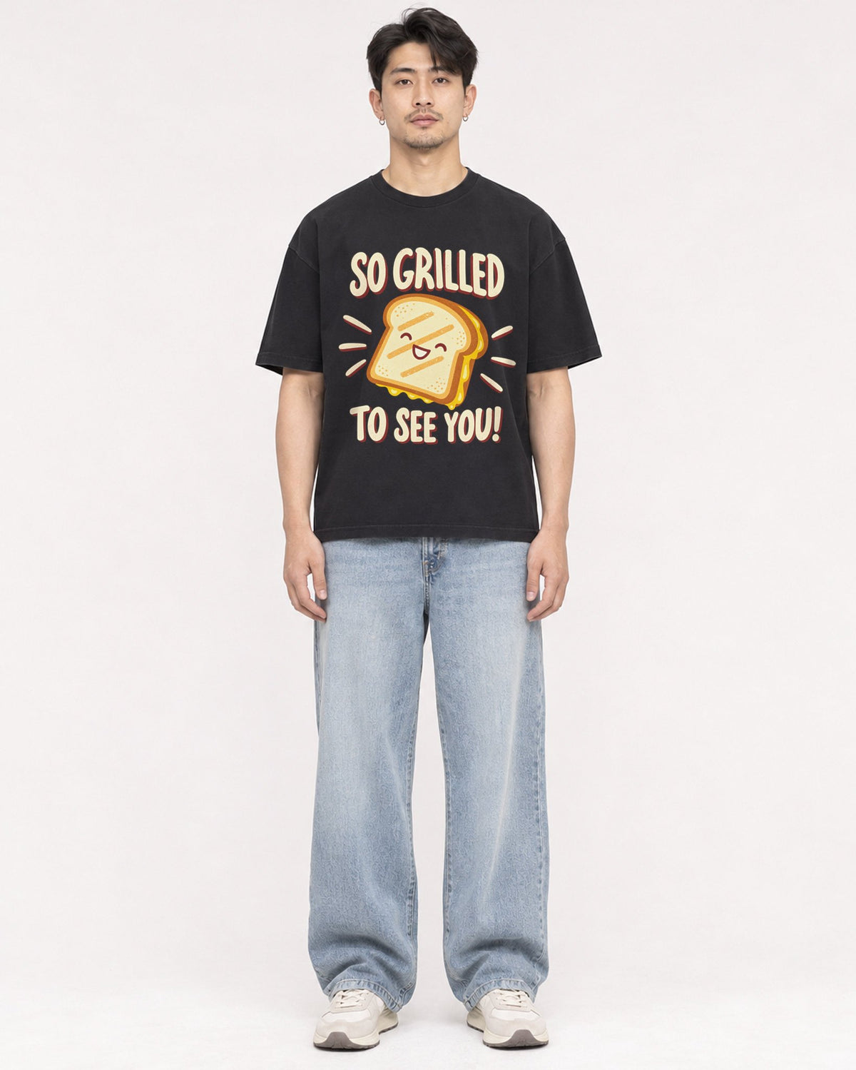 Mockup Boxy Heavyweight Tee Black male full-body 13