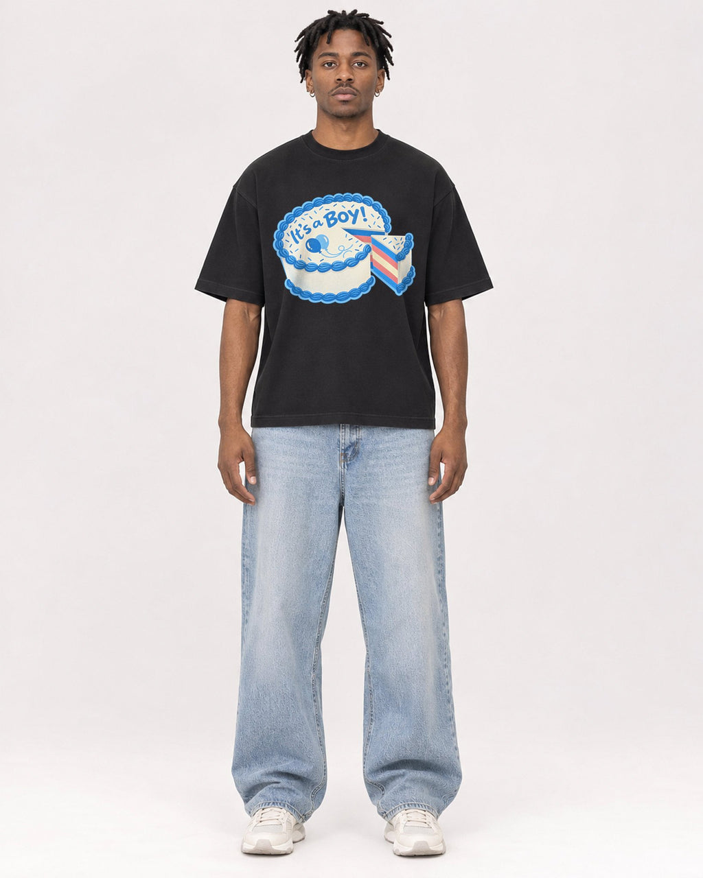 Mockup Boxy Heavyweight Tee Black male full-body 05