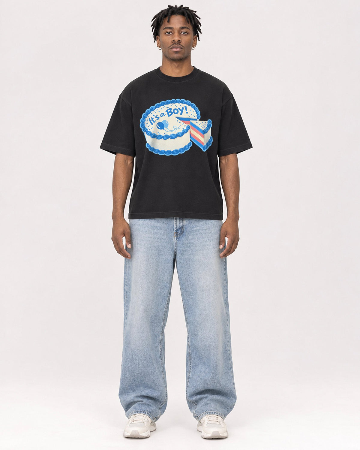 Mockup Boxy Heavyweight Tee Black male full-body 05