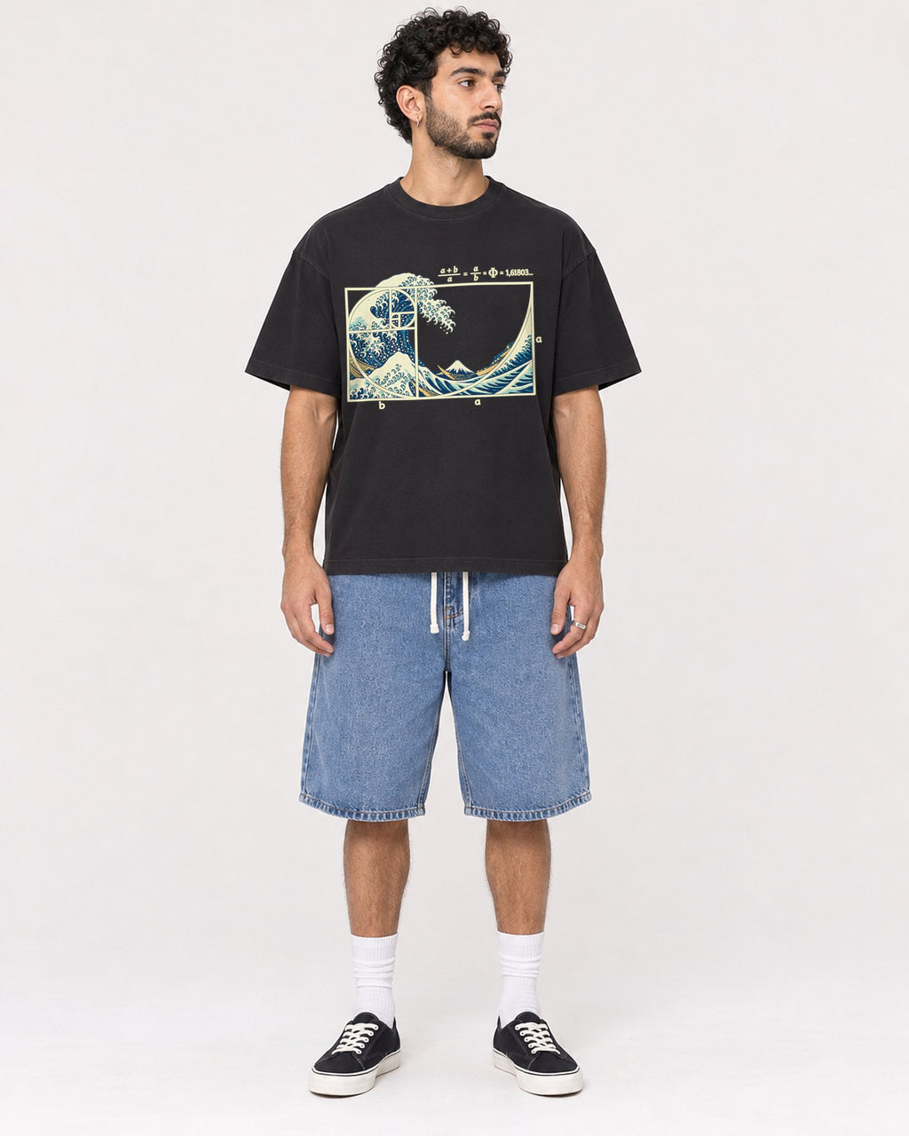 Mockup Boxy Heavyweight Tee Black male full-body 27