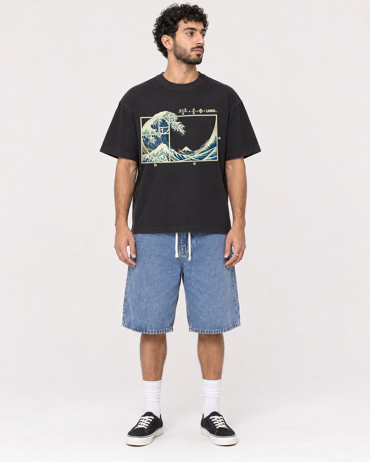 Mockup Boxy Heavyweight Tee Black male full-body 27