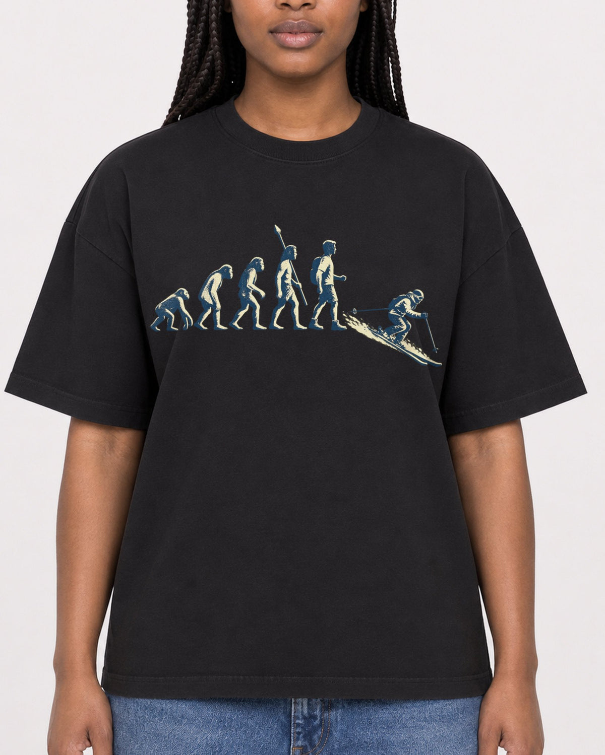 Mockup Boxy Heavyweight Tee Black female close-up 04