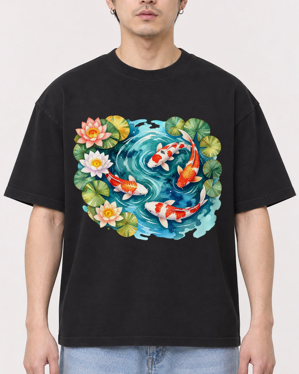Mockup Boxy Heavyweight Tee Black male close-up 13
