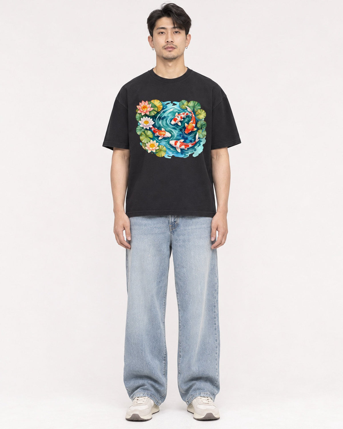 Mockup Boxy Heavyweight Tee Black male full-body 13