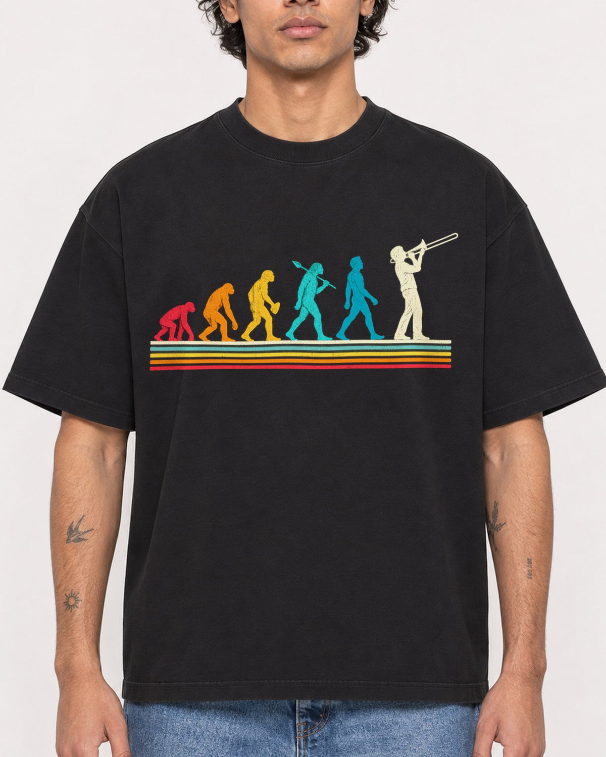 Mockup Boxy Heavyweight Tee Black male close-up 30