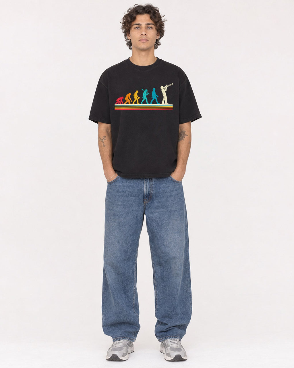 Mockup Boxy Heavyweight Tee Black male full-body 30