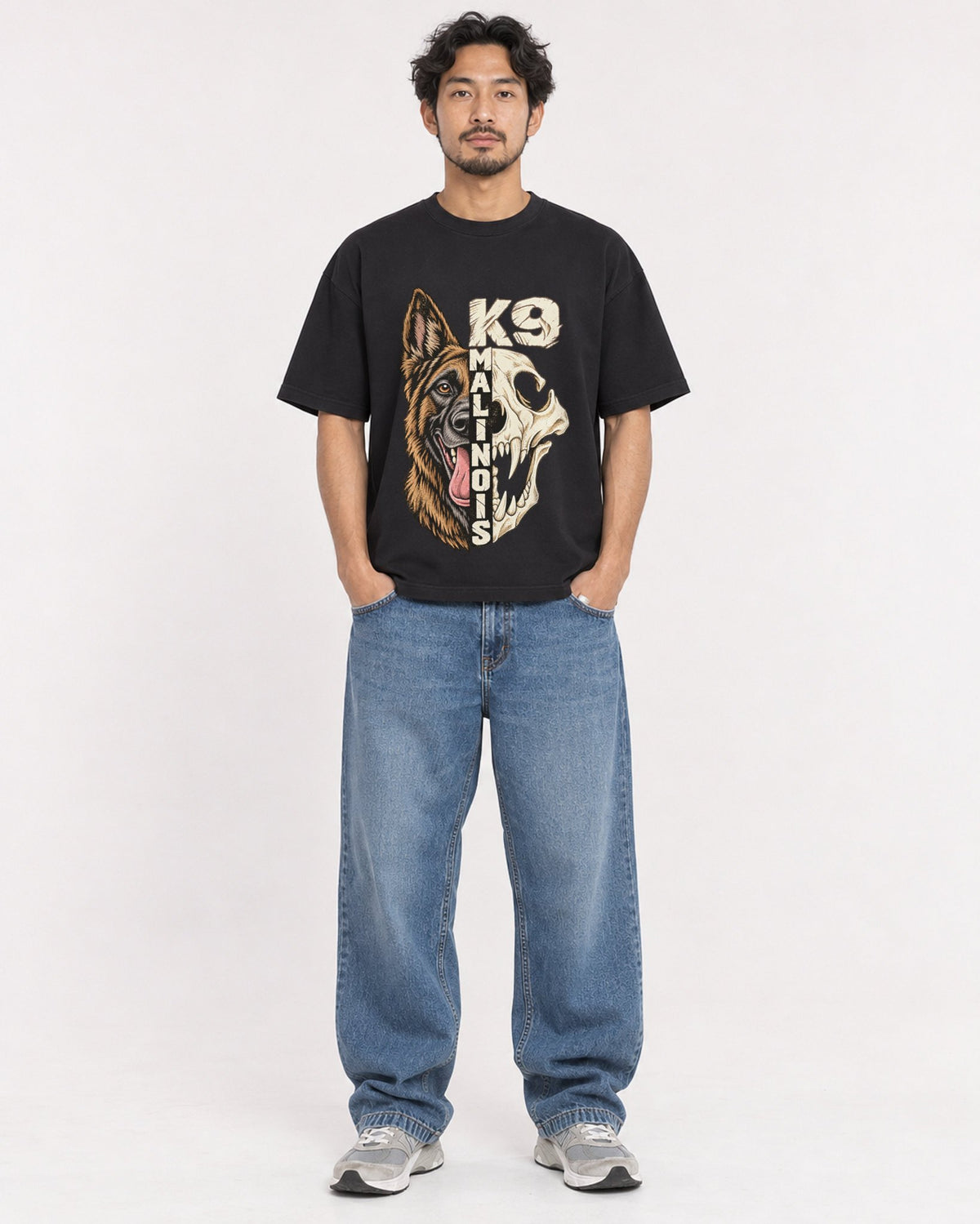 Mockup Boxy Heavyweight Tee Black male full-body 02