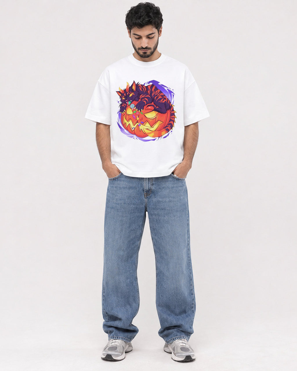Mockup Boxy Heavyweight Tee White male full-body 07