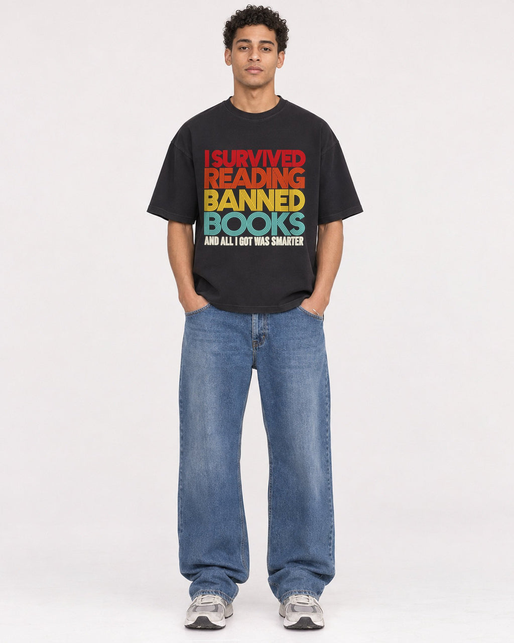 Mockup Boxy Heavyweight Tee Black male full-body 10