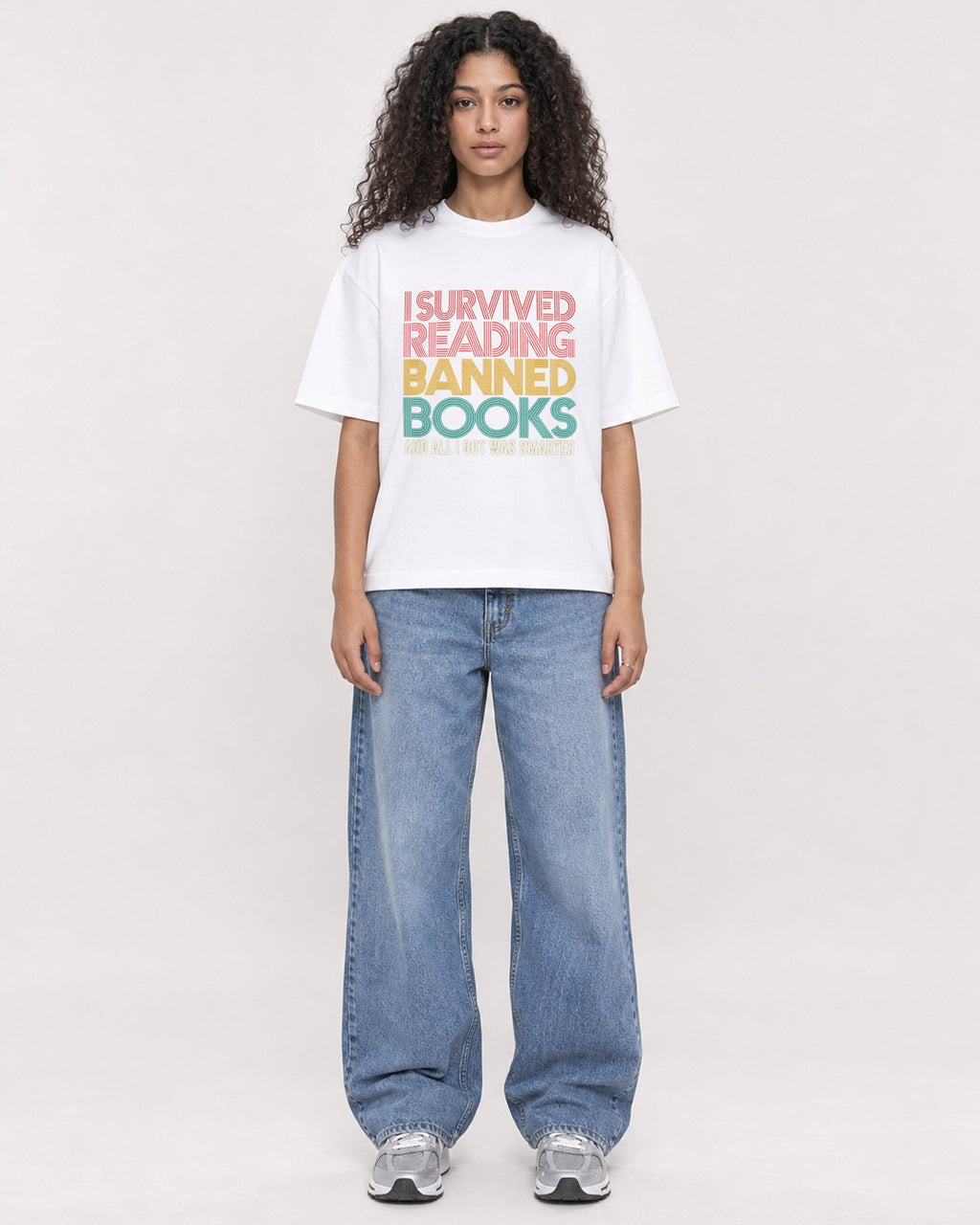 Mockup Boxy Heavyweight Tee White female full-body 10
