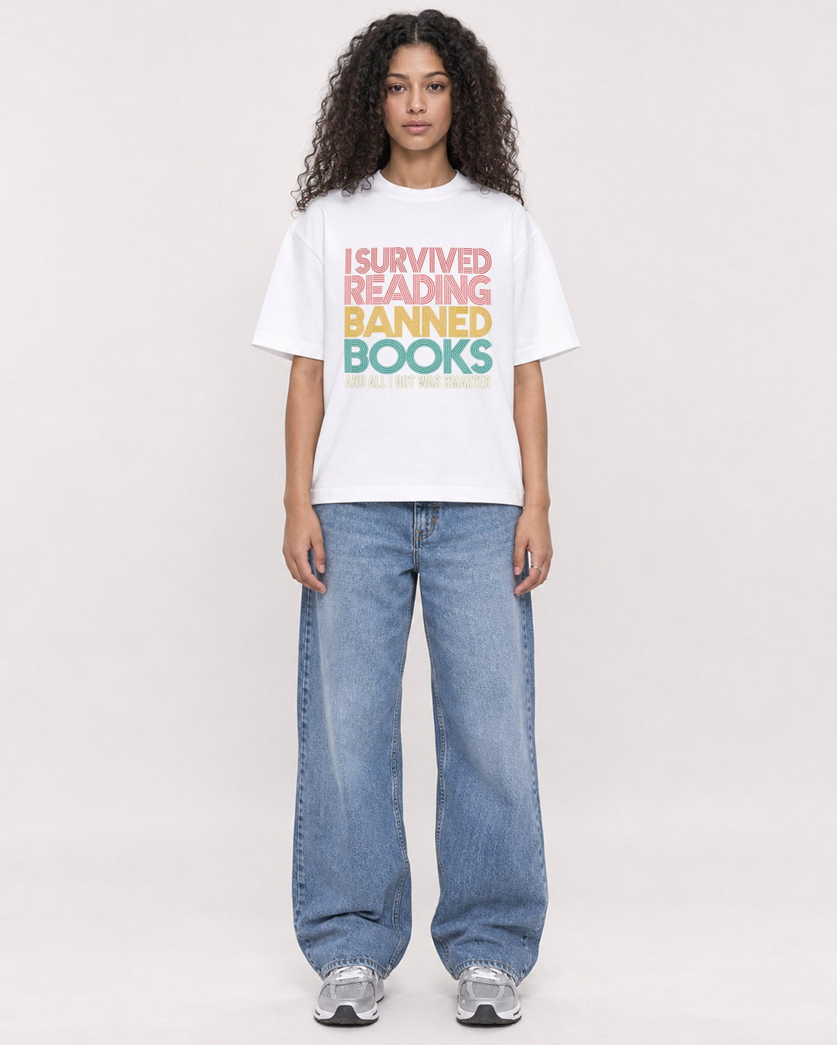 Mockup Boxy Heavyweight Tee White female full-body 10