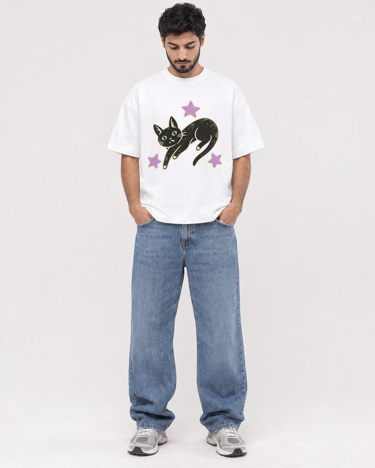 Mockup Boxy Heavyweight Tee White male full-body 07