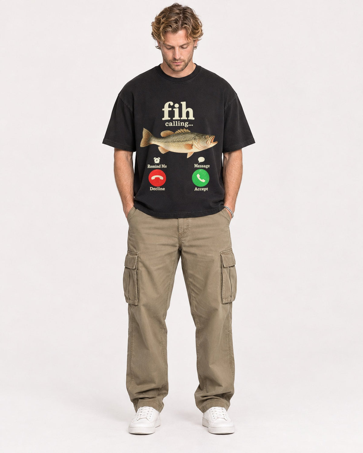 Mockup Boxy Heavyweight Tee Black male full-body 28