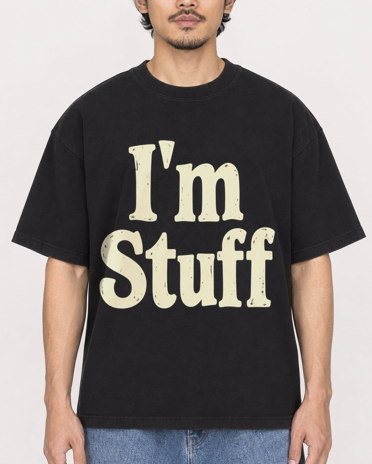 Mockup Boxy Heavyweight Tee Black male close-up 02