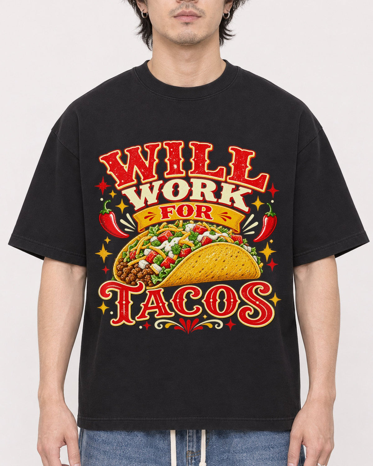Mockup Boxy Heavyweight Tee Black male close-up 03