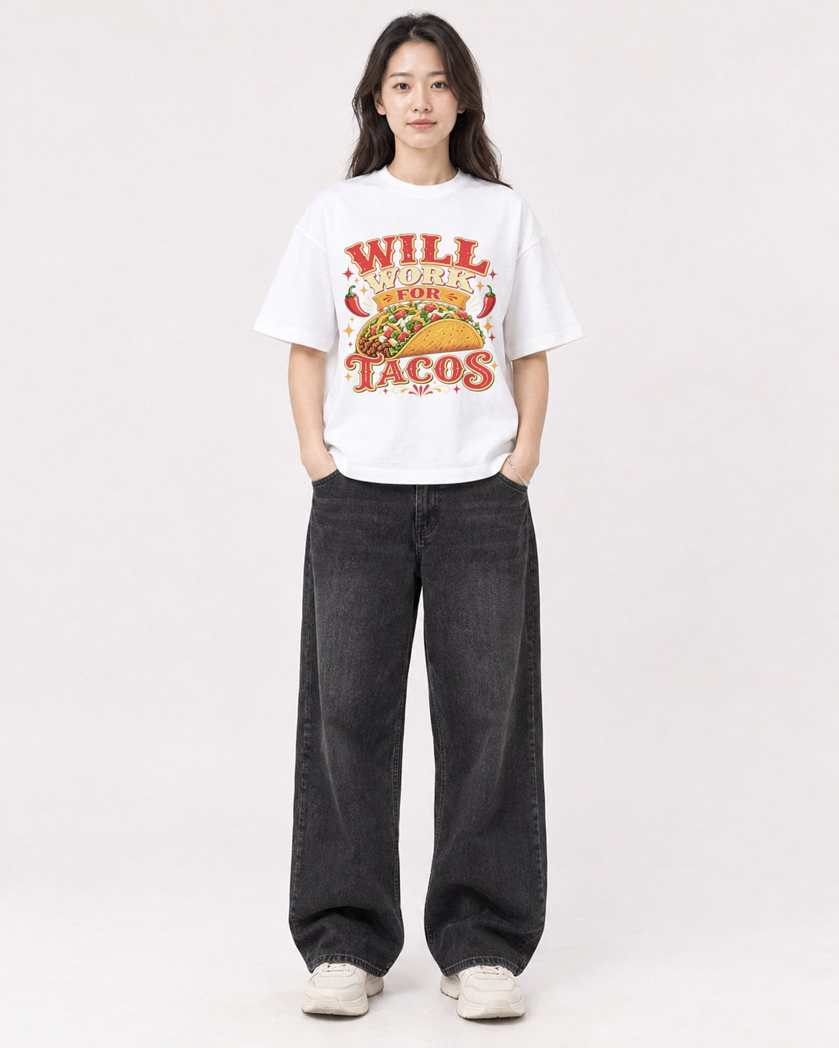Mockup Boxy Heavyweight Tee White female full-body 03