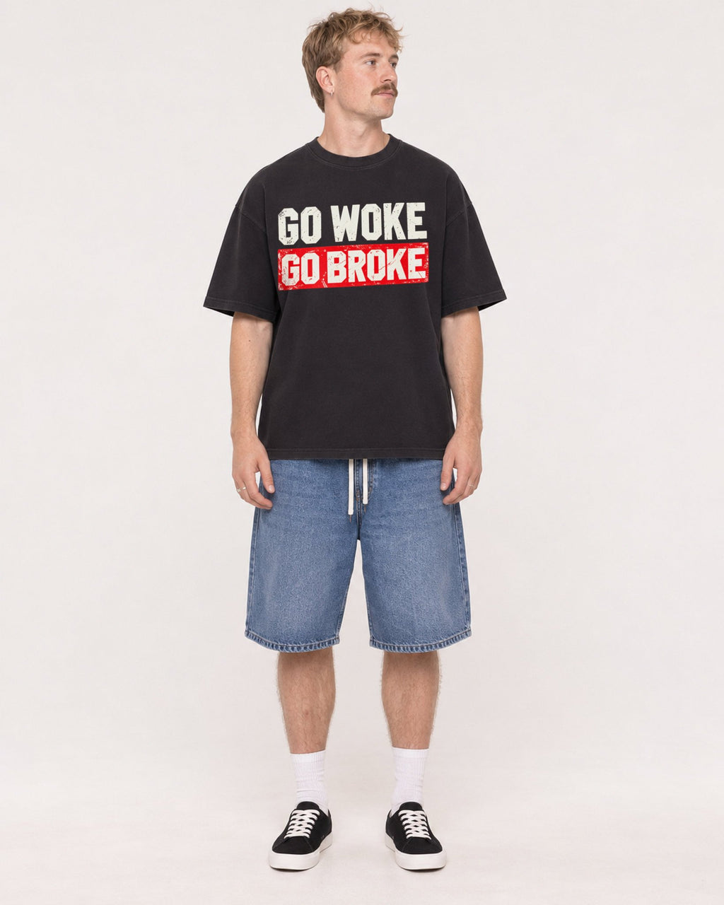 Mockup Boxy Heavyweight Tee Black male full-body 19