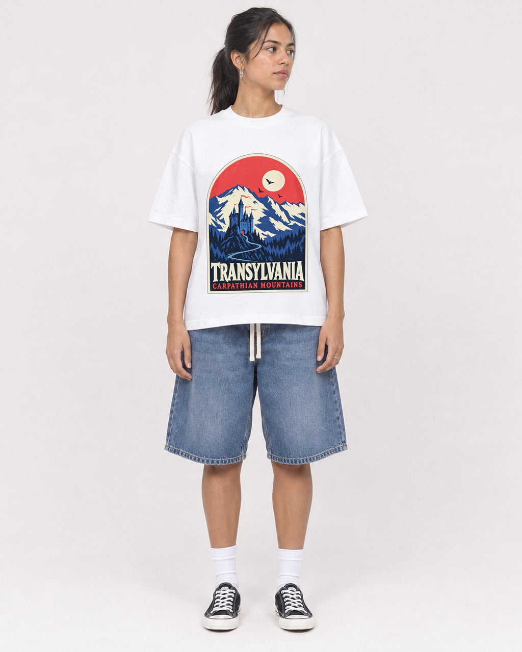 Mockup Boxy Heavyweight Tee White female full-body 16