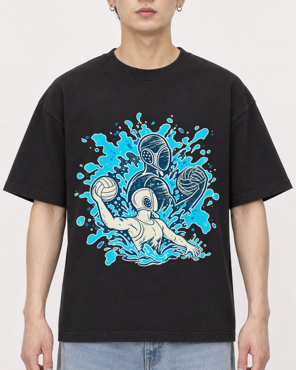 Mockup Boxy Heavyweight Tee Black male close-up 01