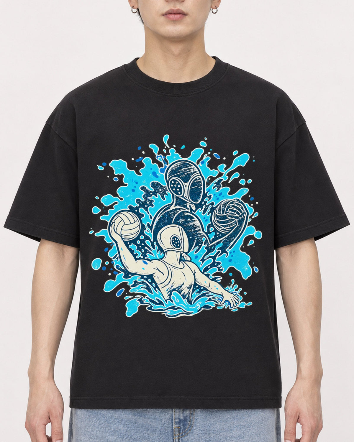 Mockup Boxy Heavyweight Tee Black male close-up 01