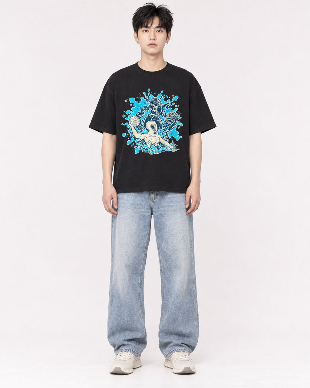 Mockup Boxy Heavyweight Tee Black male full-body 01