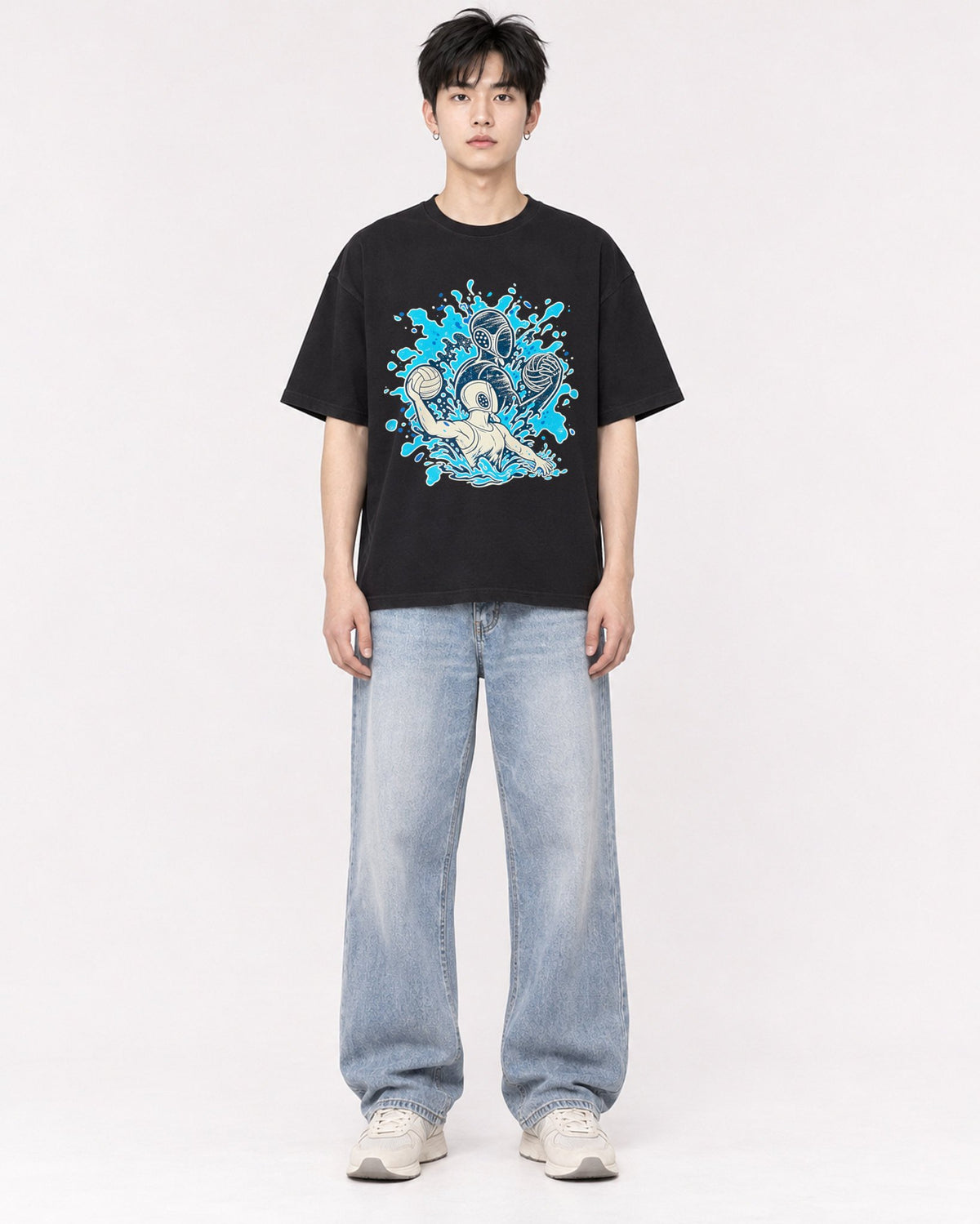 Mockup Boxy Heavyweight Tee Black male full-body 01