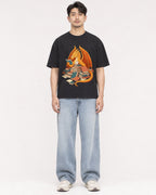 Mockup Boxy Heavyweight Tee Black male full-body 13