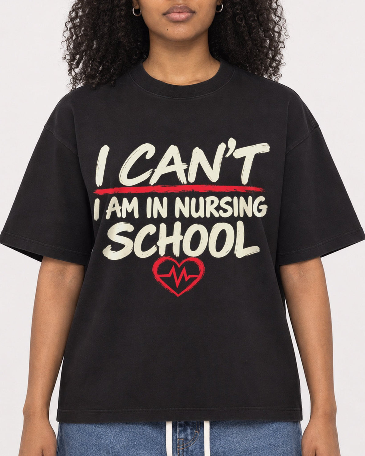 Mockup Boxy Heavyweight Tee Black female close-up 05