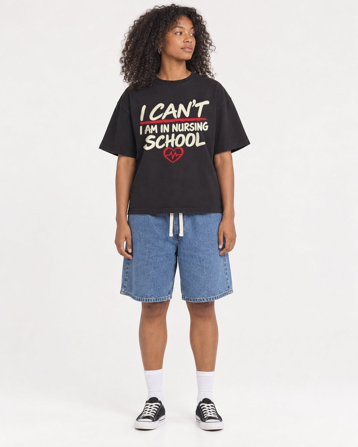 Mockup Boxy Heavyweight Tee Black female full-body 05