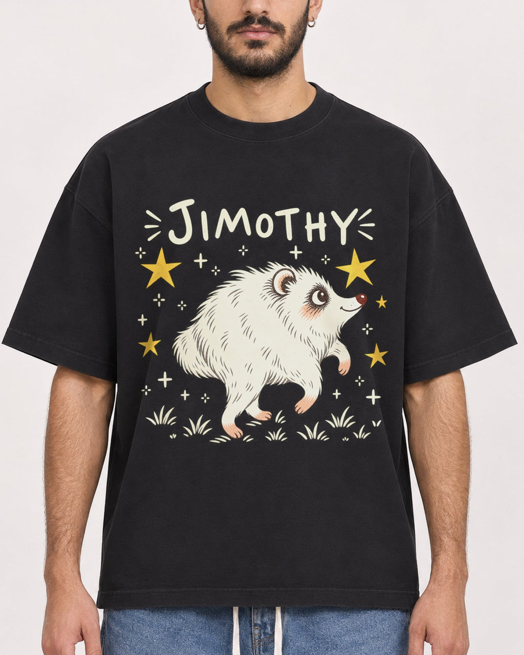 Mockup Boxy Heavyweight Tee Black male close-up 07