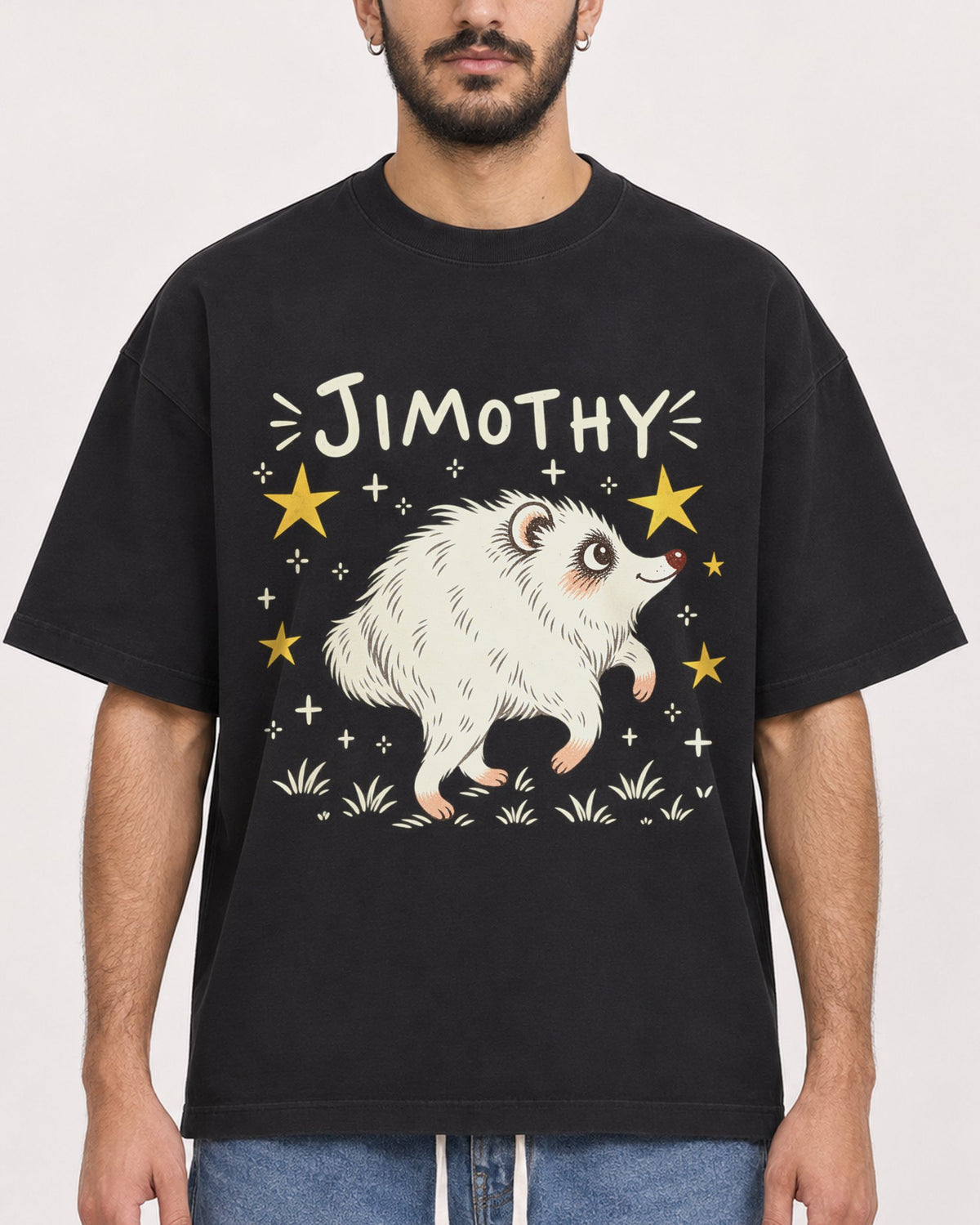 Mockup Boxy Heavyweight Tee Black male close-up 07