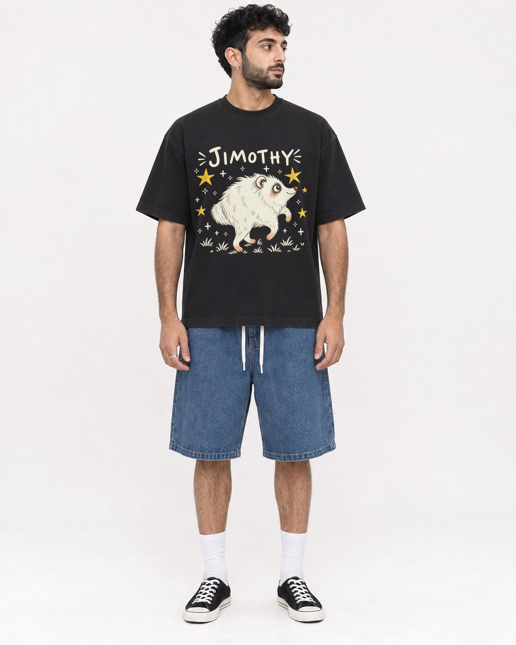 Mockup Boxy Heavyweight Tee Black male full-body 07