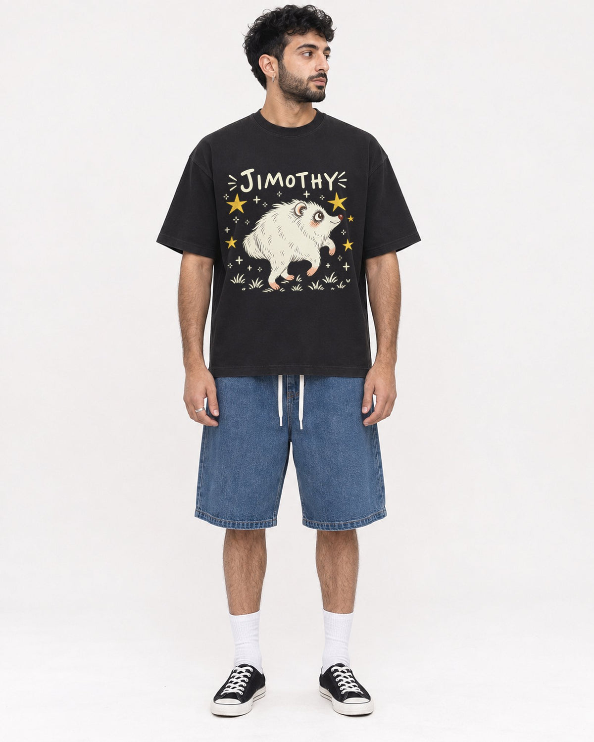 Mockup Boxy Heavyweight Tee Black male full-body 07