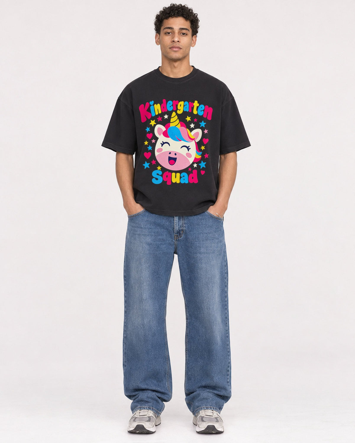 Mockup Boxy Heavyweight Tee Black male full-body 10