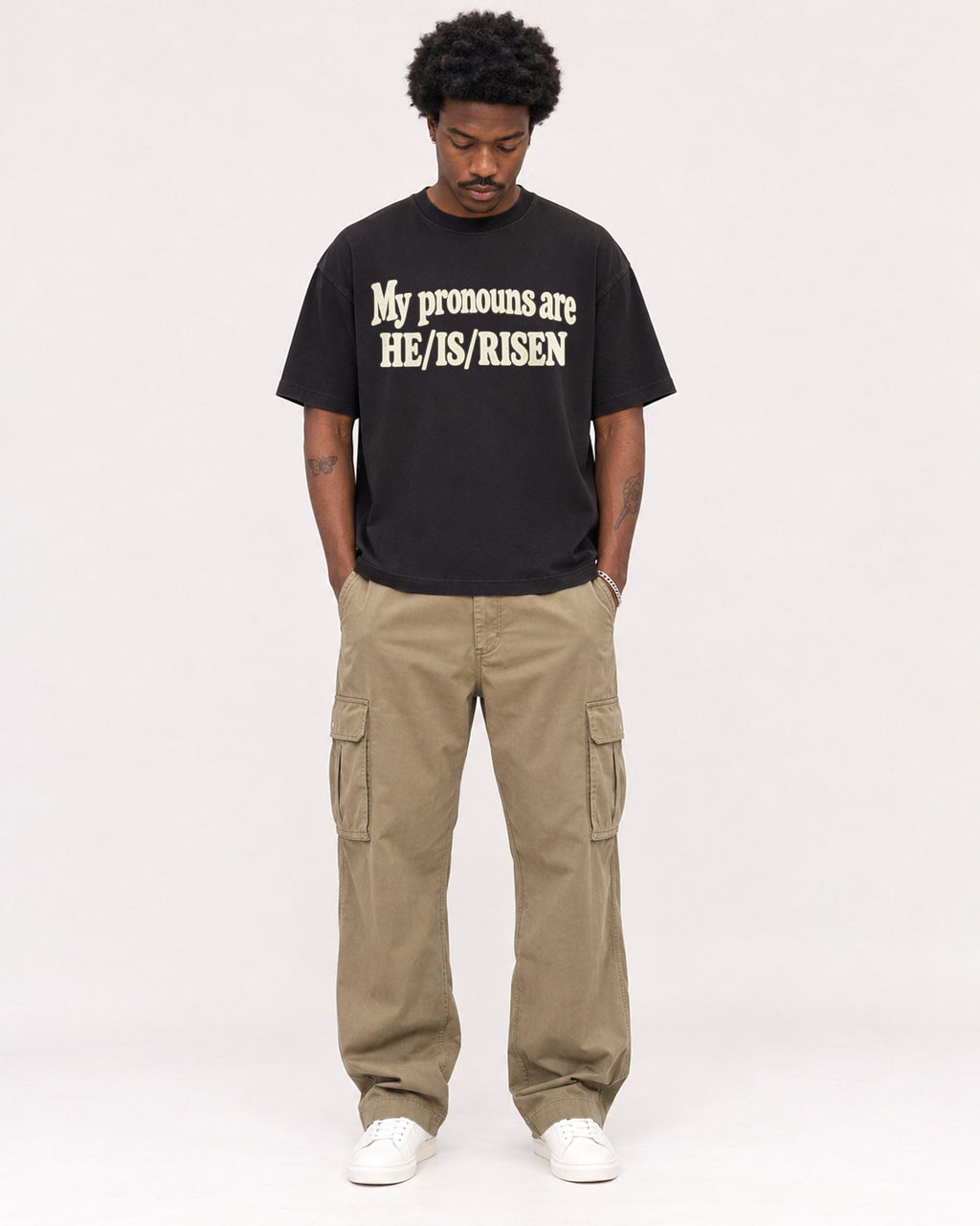 Mockup Boxy Heavyweight Tee Black male full-body 24