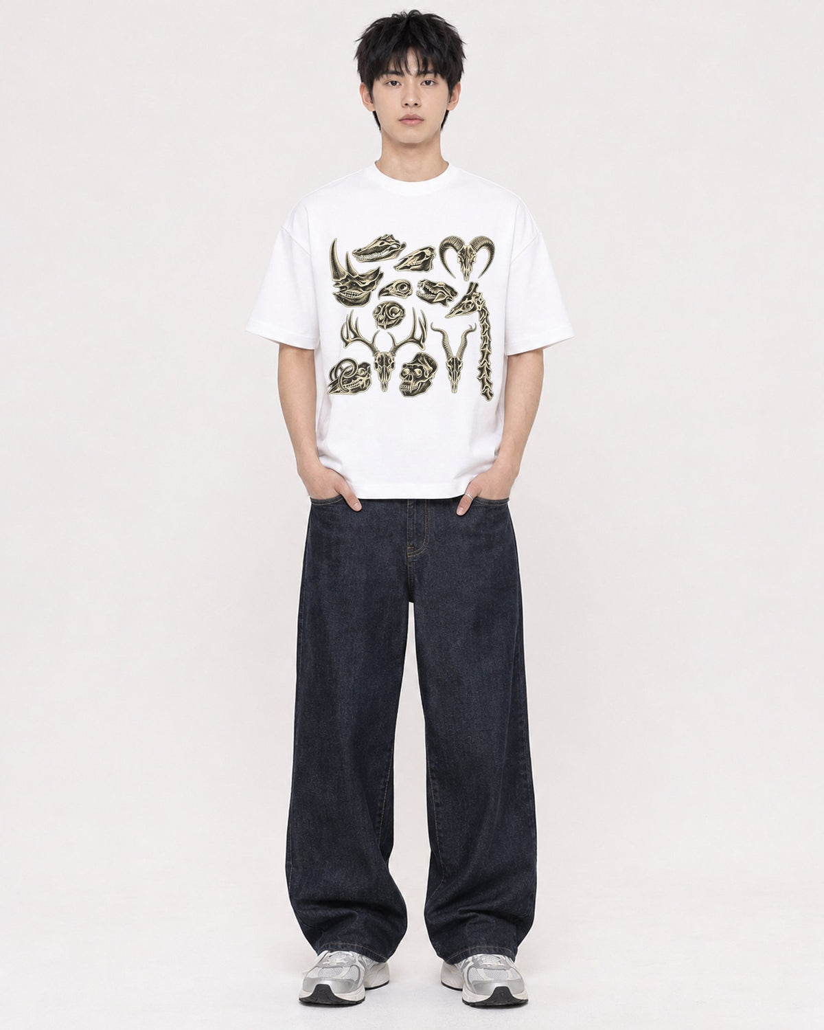 Mockup Boxy Heavyweight Tee White male full-body 01