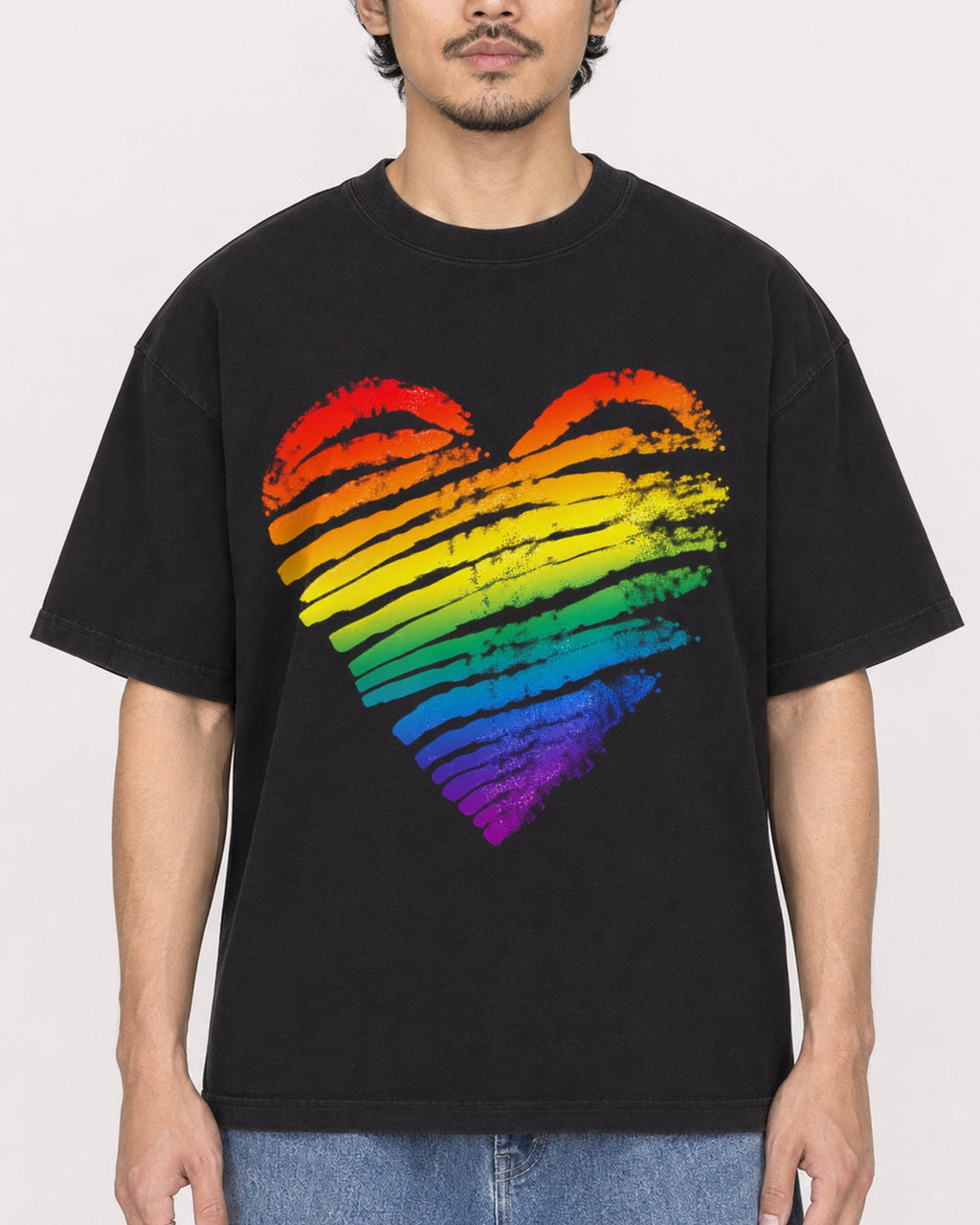 Mockup Boxy Heavyweight Tee Black male close-up 02