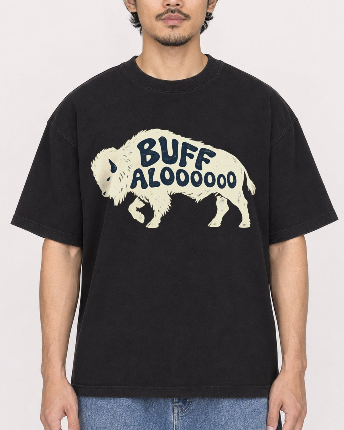 Mockup Boxy Heavyweight Tee Black male close-up 02