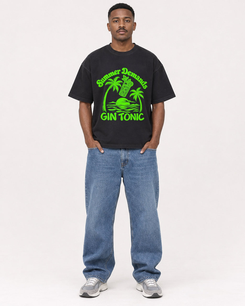 Mockup Boxy Heavyweight Tee Black male full-body 14