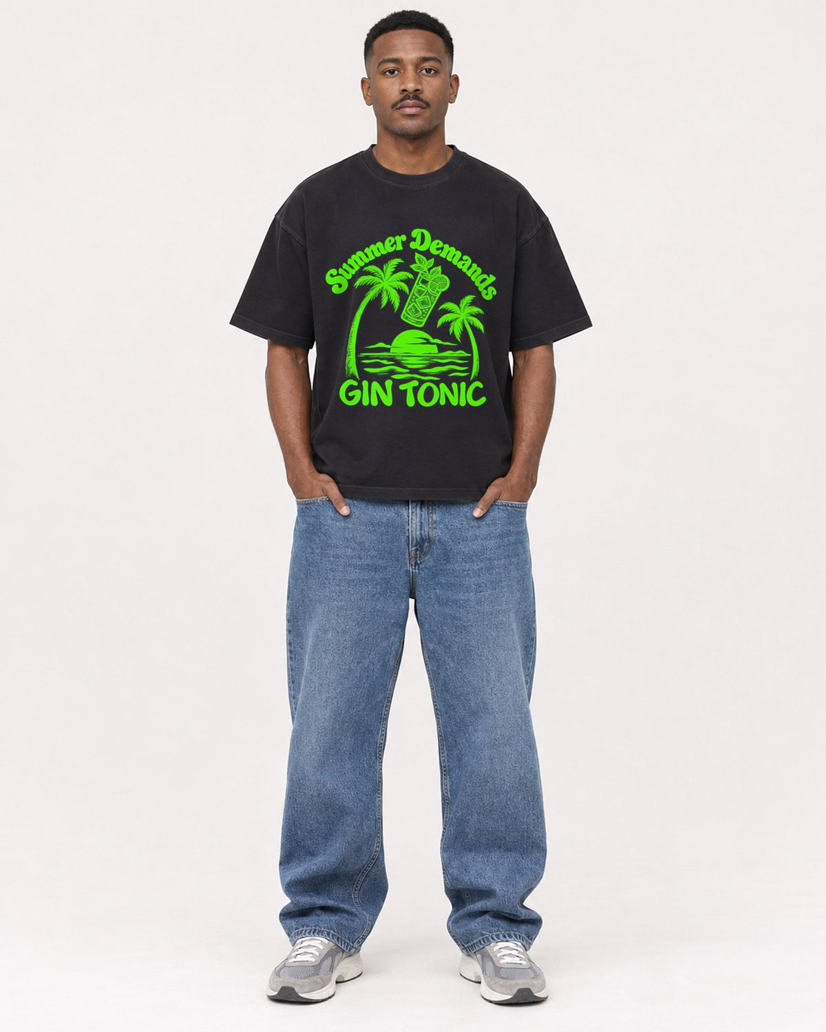 Mockup Boxy Heavyweight Tee Black male full-body 14