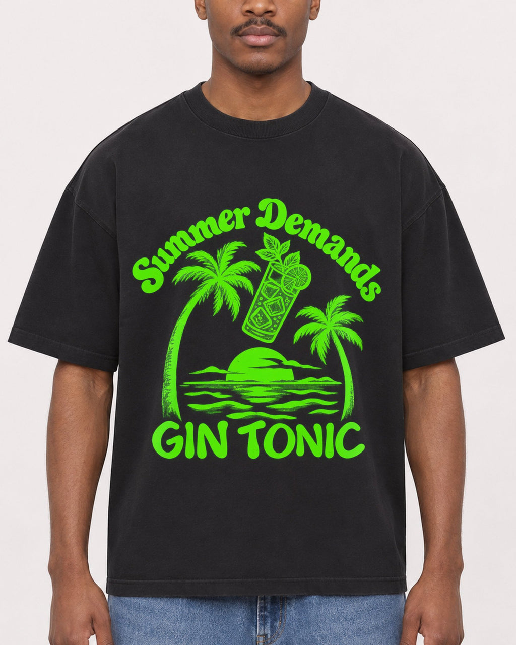 Mockup Boxy Heavyweight Tee Black male close-up 14