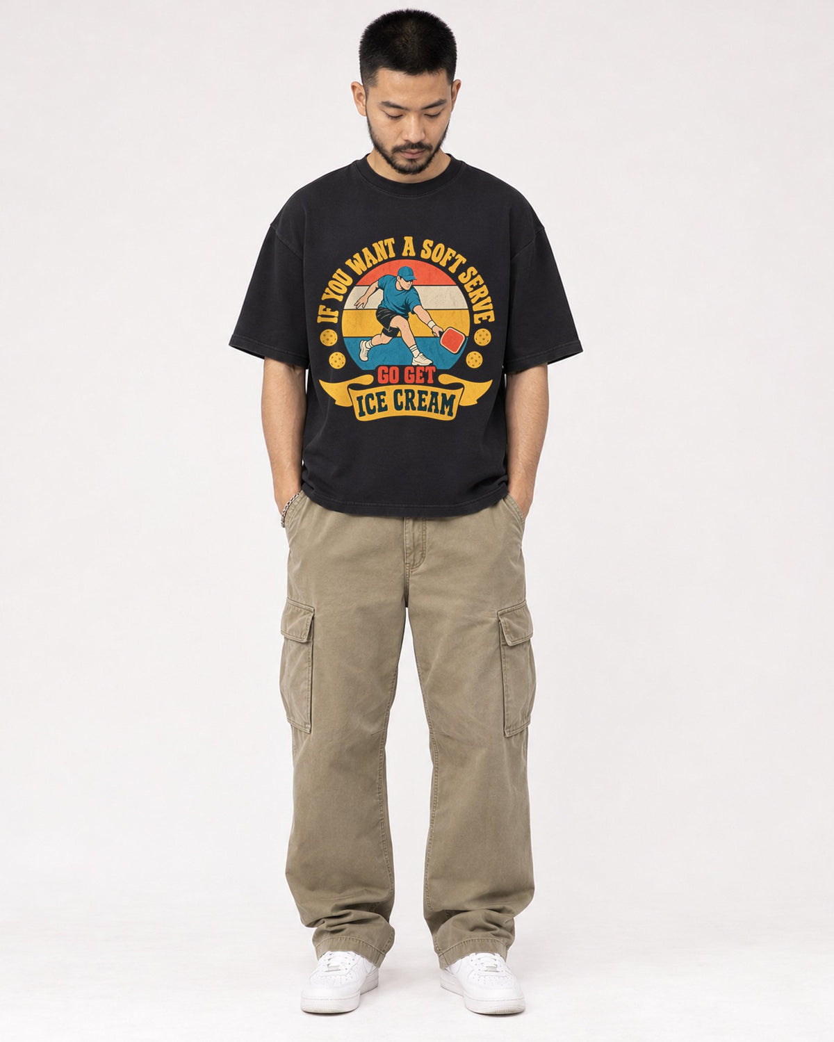 Mockup Boxy Heavyweight Tee Black male full-body 32