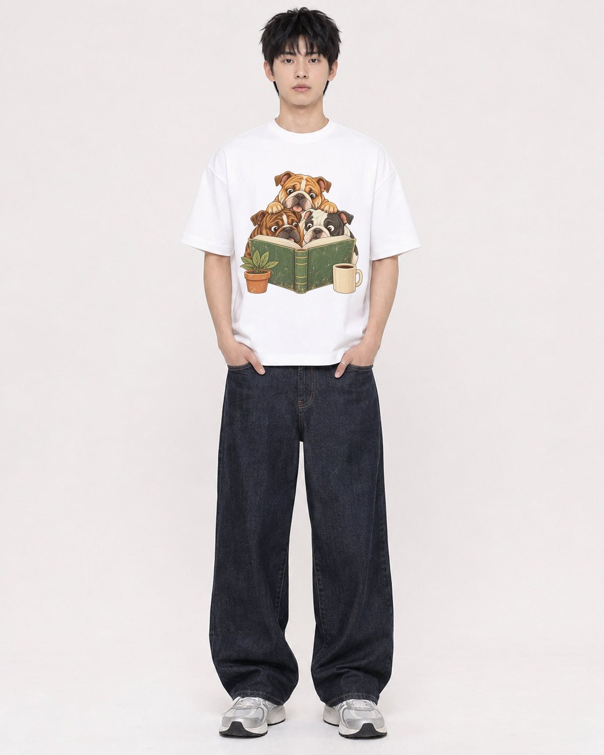 Mockup Boxy Heavyweight Tee White male full-body 01